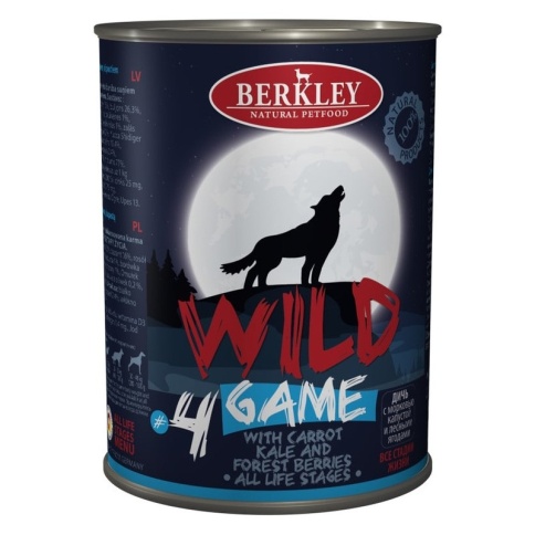 Влажный корм Berkley Adult Dog Wild №4 для взрослых собак с дичью, морковью, капустой и лесными ягодами - 400 г фото 1