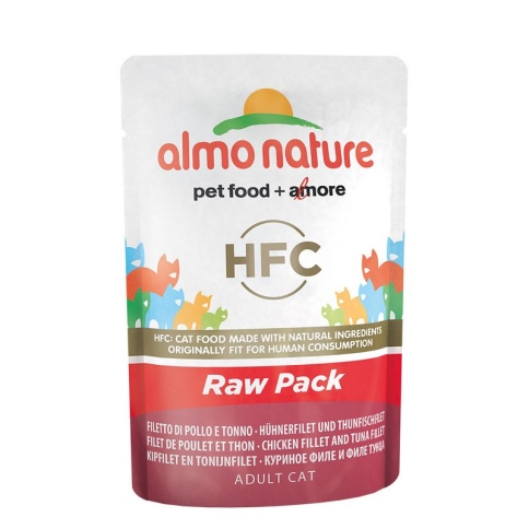 Almo Nature Classic Raw Pack Adult Cat Chicken & Tuna Fillets паучи 75% мяса для взрослых кошек с курицей и филе тунца - 55 г фото 2