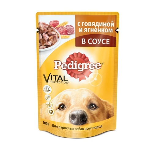 Pedigree влажный корм в паучах с говядиной и ягненком в соусе для взрослых собак - 100 г фото 2