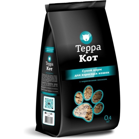Терра Кот сухой корм для взрослых кошек всех пород с норвежским лососем - 400 г фото 1