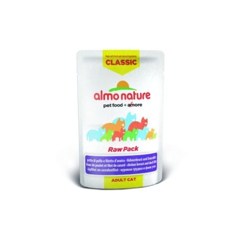 Almo Nature Classic Raw Pack Adult Cat Chicken Breast & Duck Fillet паучи с 75% мяса (куриная грудка и утиное филе) для взрослых кошек - 55 г фото 1