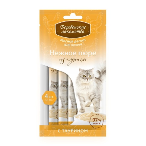 Деревенские лакомства для кошек Нежное пюре из курицы - 40 г фото 2