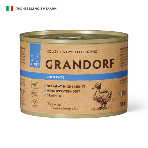 Влажный корм паштет Grandorf Duck Паштет из утки для собак, 200 г фото 1