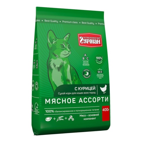 Сухой корм Четвероногий гурман Мясное ассорти для кошек с курицей 400 г фото 2