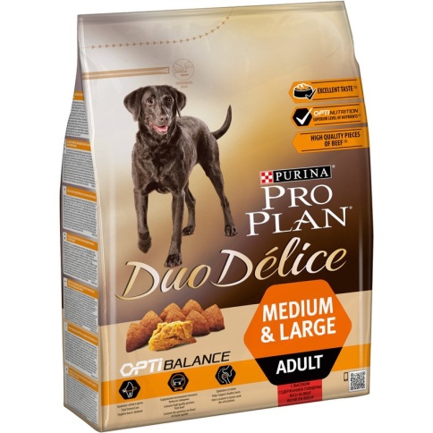 Сухой корм Purina Pro Plan Duo Delice для взрослых собак средних и крупных пород с говядиной и рисом - 2,5 кг фото 1