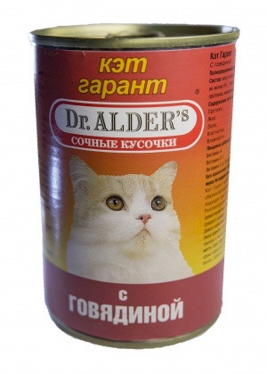 Консервы Dr. Alder's Cat Garant для взрослых кошек с говядина 415 г фото 1