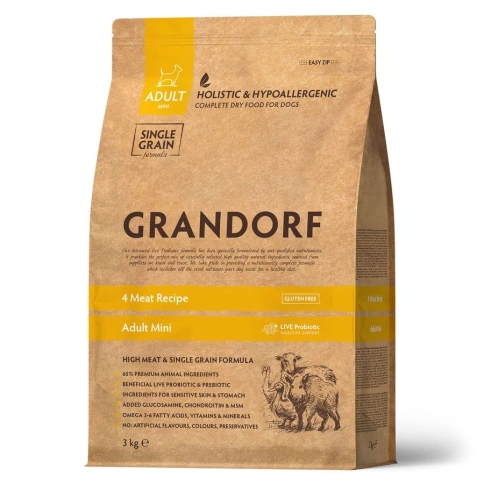 Сухой корм Grandorf Holistic 4 вида мяса с пробиотиками для взрослых собак мелких пород, 3 кг фото 1