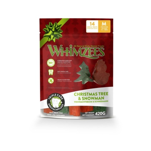 Whimzees Новогодний Микс лакомство для собак елочки и снеговики M 14 шт 1 ш фото 1
