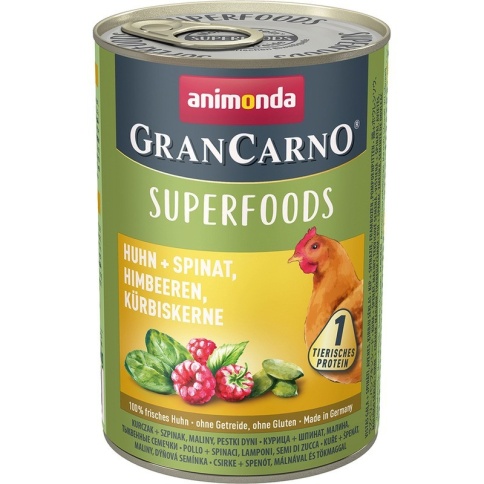 Animonda Gran Carno Superfoods влажный корм c курицей, шпинатом, малиной и тыквенными семечками для взрослых собак - 400 г фото 1