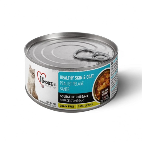 1st Choice Healthy Skin and Coat Лосось в масле тунца (Консервы для взрослых кошек для кожи и шерсти), 85 г фото 1