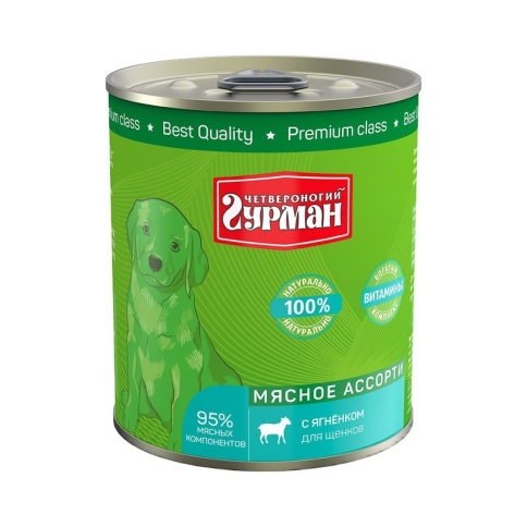 Влажный корм Четвероногий Гурман Мясное ассорти для щенков с ягненком - 340 г фото 1