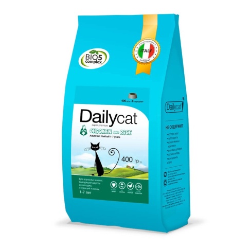 Сухой корм Dailycat Adult Hairball Chicken and Rice для взрослых кошек для вывода шерсти из желудка с курицей и рисом 400 г фото 2