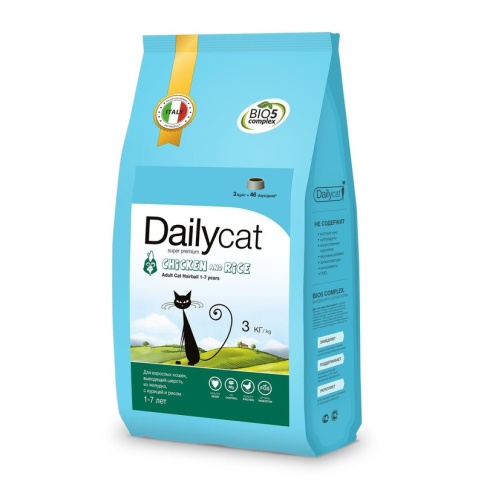 Сухой корм Dailycat Adult Hairball Chicken and Rice для взрослых кошек для вывода шерсти из желудка с курицей и рисом 3 кг фото 2