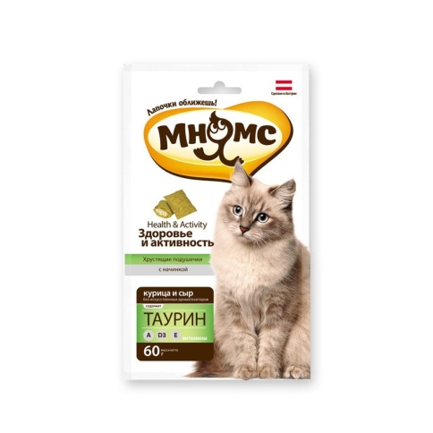 Мнямс хрустящие подушечки Здоровье и активность с курицей и сыром для кошек - 60 г фото 2