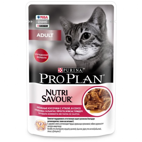 Влажный корм Purina Pro Plan Nutri Savour для взрослых кошек с уткой в соусе - 85 г фото 1