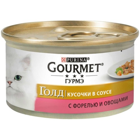 Консервы Gourmet Gold для взрослых кошек кусочки в соусе с форелью и овощами - 85 г фото 2