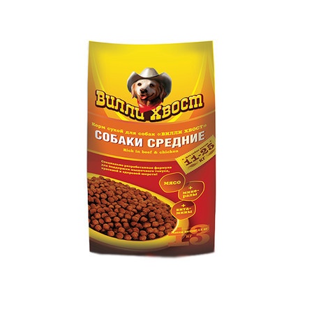 Вилли Хвост сухой корм для собак средних пород - 13 кг фото 1