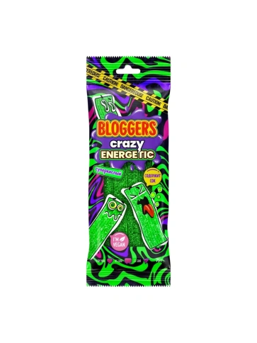 Мармелад BLOGGERS "Крейзи Энергетик" (ремешки) в кисло-сладкой обсыпке жеват. со вкусом энергетик. 75г фото 1