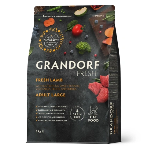 Сухой корм Grandorf Fresh беззерновой ягненок с бататом для кошек крупных пород, 8 кг фото 1