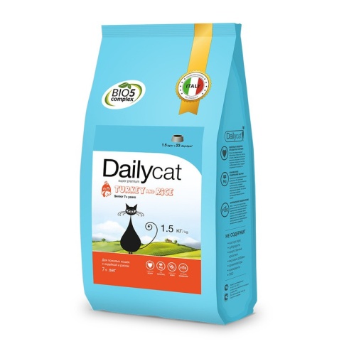 Сухой корм Dailycat Senior Turkey and Rice для пожилых кошек с индейкой и рисом 1.5 кг фото 2