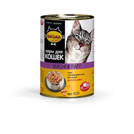 Влажный корм Васька для кошек с нежным мясным рагу в соусе - 415 г фото 1