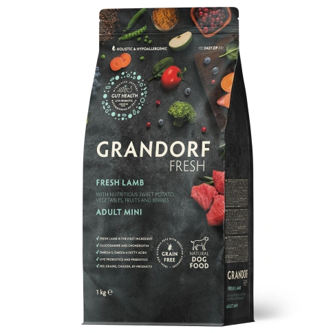 Сухой корм Grandorf Fresh Dog для взрослых собак мелких пород чувствительное пищеварение и гипоаллергенный ягненок с бататом 1 кг фото 1