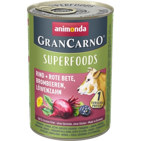 Animonda Gran Carno Superfoods влажный корм c говядиной, свеклой, ежевикой и одуванчиком для взрослых собак - 400 г фото 1