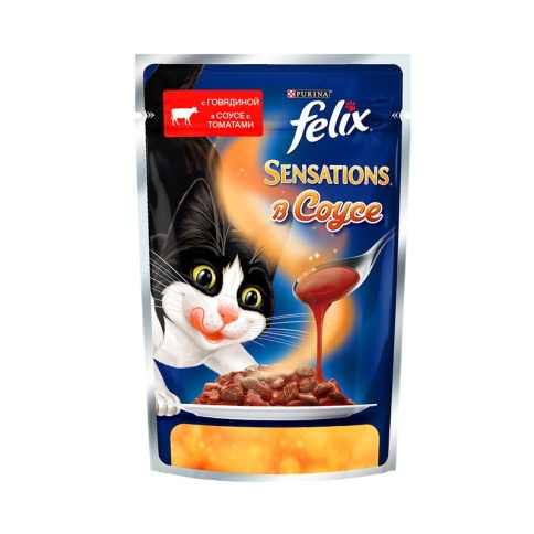 Паучи Felix Sensations для взрослых кошек с говядиной и томатами в соусе - 85 г фото 2