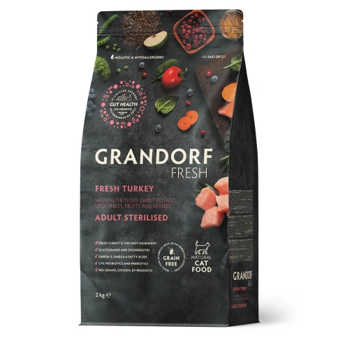 Сухой корм Grandorf Fresh Cat для стерилизованных кошек диетическая формула для особо аллергичных кошек индейка с бататом 2 кг фото 1