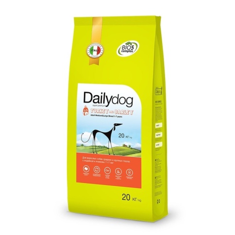 Сухой корм Dailydog Adult Medium and Large Breed turkey and barly для взрослых собак средних и крупных пород с индейкой и ячменем 20 кг фото 1