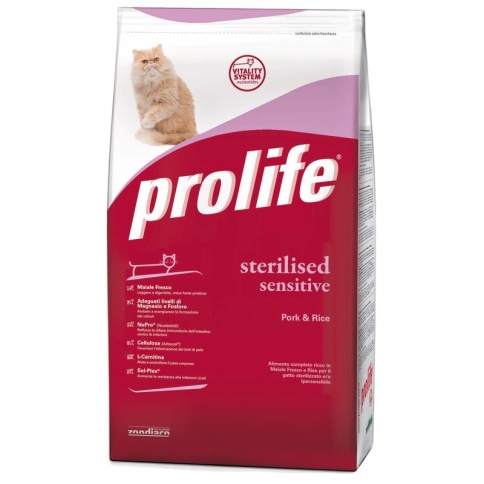 Prolife Cat Adult Sterilized Sensitive сухой корм для чувствительных и/или стерилизованных кошек со свининой и рисом - 400 г фото 2