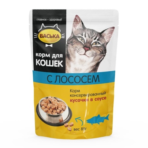 Влажный корм Васька для взрослых кошек с лососем в соусе - 85 г фото 1