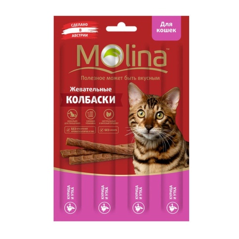 Molina Жевательные колбаски для кошек с курицей и уткой 20 г фото 2
