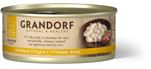 Влажный корм консервы Grandorf Chicken with duck in broth Куриная грудка с утиным филе в бульоне, 70 г фото 1