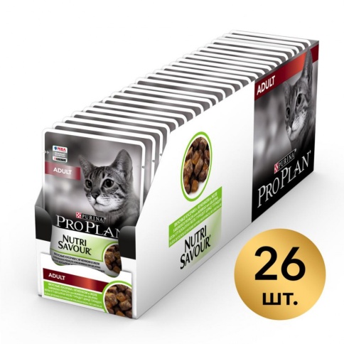 Влажный корм Purina Pro Plan Nutri Savour для взрослых кошек с ягненком в желе - 85 г фото 2