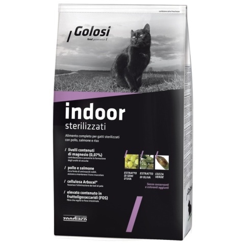 Golosi Cat Adult Indoor Sterilised сухой корм для стерилизованных кошек с курицей и лососем - 7,5 кг фото 2
