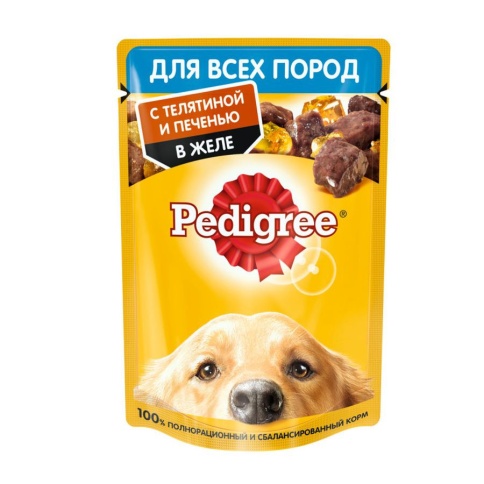 Pedigree влажный корм для взрослых собак с телятиной и печенью в желе в паучах - 85 г фото 1