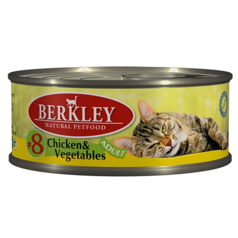 Berkley Adult Cat Chicken & Vegetables № 8 паштет для взрослых кошек с натуральным мясом цыпленка, овощами, маслом лосося - 100 г фото 1