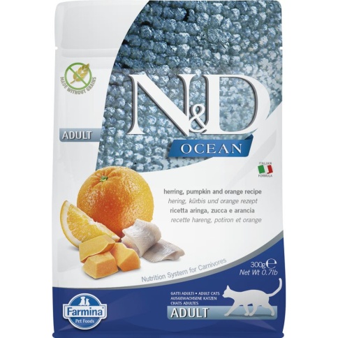Farmina N&d Ocean Cat Herring Pumkin & Orange Adult сухой беззерновой корм для кошек с сельдью, тыквой и апельсином - 300 г фото 1