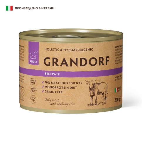 Влажный корм паштет Grandorf Beef Паштет из говядины для собак, 200 г фото 1