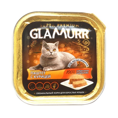 Влажный повседневный корм Glamurr для взрослых кошек с курицей - 100 г фото 1