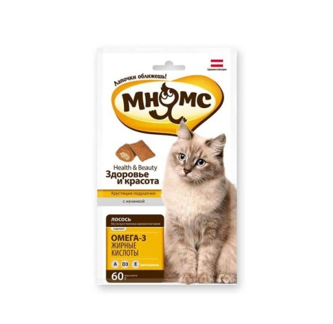 Мнямс хрустящие подушечки с лососем для кошек Здоровье и красота 60 г фото 1