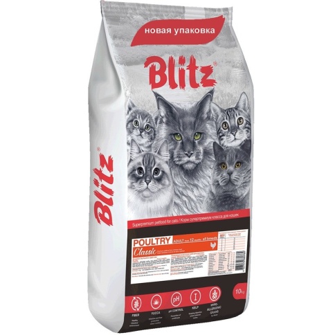 Blitz Adult Cats Poultry для взрослых кошек с домашней птицей - 10 кг фото 2
