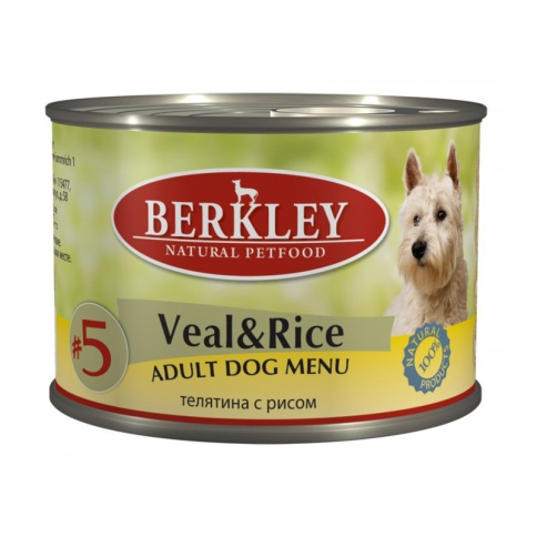 Berkley Adult Dog Menu Veal & Rice № 5 паштет для взрослых собак с натуральной телятиной с рисом и ароматным бульоном - 200 г фото 1