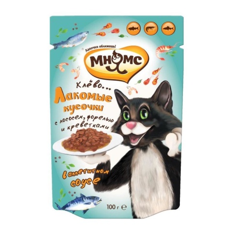 Мнямс паучи Рыбный фестиваль (лосось, креветки, форель) для взрослых кошек - 100 г фото 2