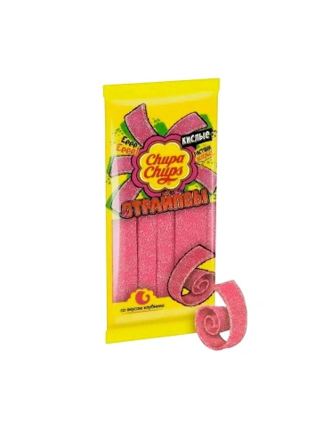 Экструдированный мармелад "Чупа Чупс" "Страйпсы" со вкусом клубники 120г фото 1