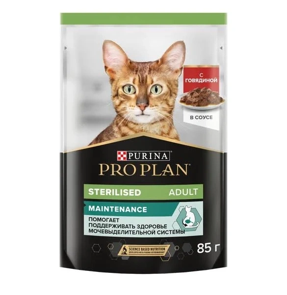 Влажный корм PRO PLAN Beef для взрослых стерилизованных кошек и кастрированных котов, с говядиной в соусе, 85 г фото 1