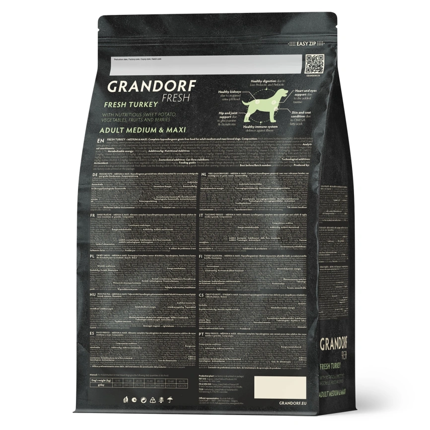 Сухой корм Grandorf Fresh Dog Turkey & Sweet Potato для взрослых собак средних и крупных пород диетическая формула для особо аллергичных собак индейка, с бататом, 3 кг фото 2