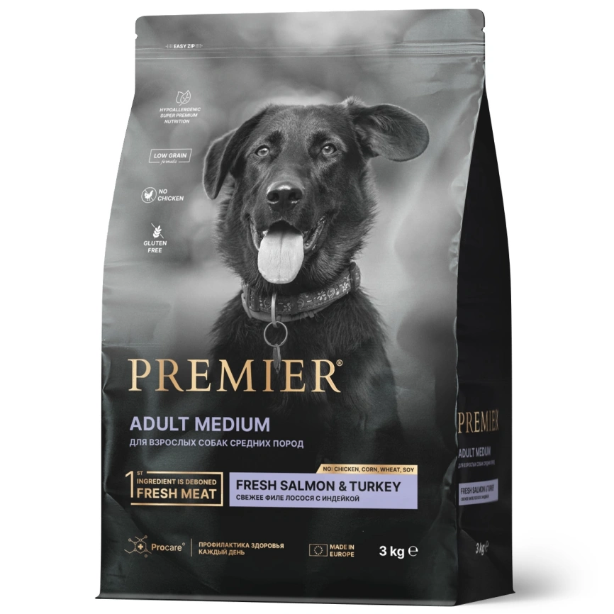 Сухой корм Premier Dog Adult Medium Salmon & Turkey для собак средних пород, с лососем и индейкой, 3 кг фото 1