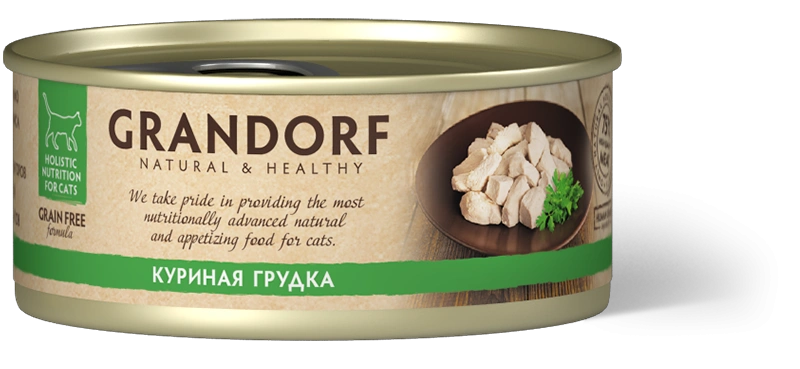 Влажный корм Grandorf Chicken для кошек, консервы, Куриная грудка в бульоне, 70 г фото 1